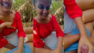 Cewek Seksi Ngasih Handjob Di Luar, Bikin Kontol Pacar Tegang Dan Muncrat Liur